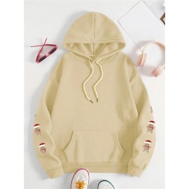 Plus Size, Women's Oversized Christmas Gingerbread Cookie Print Hooded Sweatshirt - Soft Long Sleeve Pullover with Pocket, Merry Christmas Lettering & Plaid Snowflake Design, Cozy Casual Holiday Sweater for Casual Attire (Machine Washable)