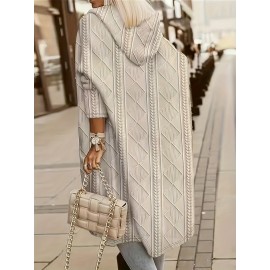 Plus Size, Women's Beige/Neutral-Tan Hooded Cloak Coat - Longline Floor-Length Winter Jacket with Pockets, Layered Tunic-like Design for Fall & Winter, Hand Washable Elegant Outerwear for Layering or Standalone Outfits (Solid Color, No Buttons/Zipper Closure) - Solid Beige with Subtle Texture, Relaxed Fit, Structured Silhouette, Minimalist Hood, Chic & Sophisticated for Cooler Weather, Oversized Hoodie For Women Plus Size, Winter Clothes For Women,