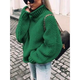 Plus Size - Women'S Plus Size Thick Sweater - Elegant High Neck Batwing Sleeves, Long Sleeve Winter Warmth, Solid Color (PurpleNavyBrown), Non-Stretch Fabric, Loose Fit for Casual & Formal Outfits - Cozy Fall & Winter Sweater for Women