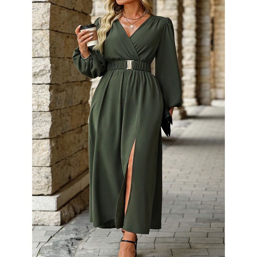 Model A24B957 Plus-Size Elegant V-Neck Dress - Stylish, Modern for Special Occasions