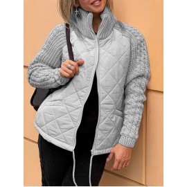 Plus Size Women's Thick Winter Cardigan Jacket - Zippered Collar Coat with Full-Zip Front, Stand Collar & Long Sleeves, Machine Washable Outerwear for Fall/Winter, Brown Trench Coat (Casual & Professional) - No Bulk Under Jacket